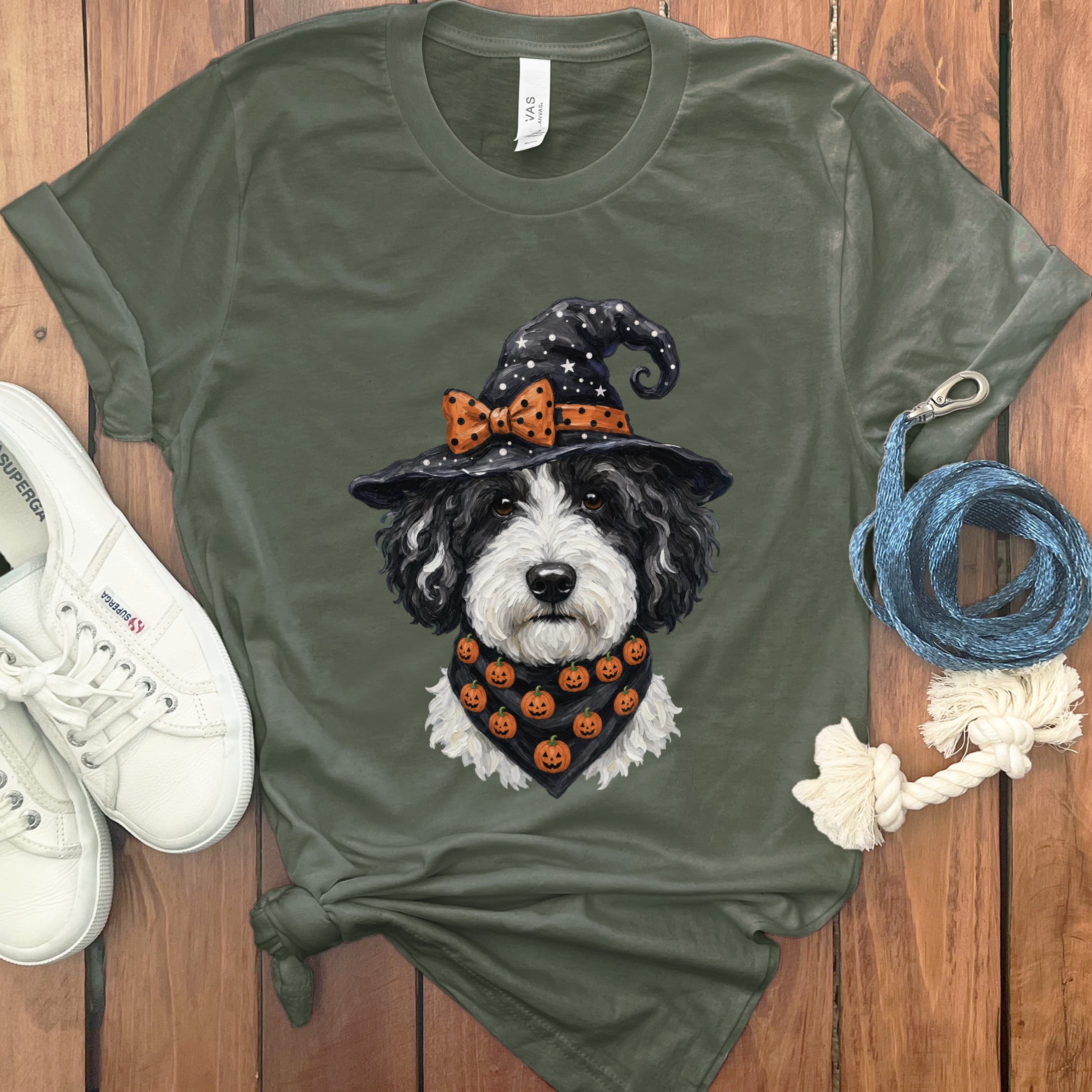 Sheepadoodle Witch Hat T-Shirt in Military Green / S by MyDesigns