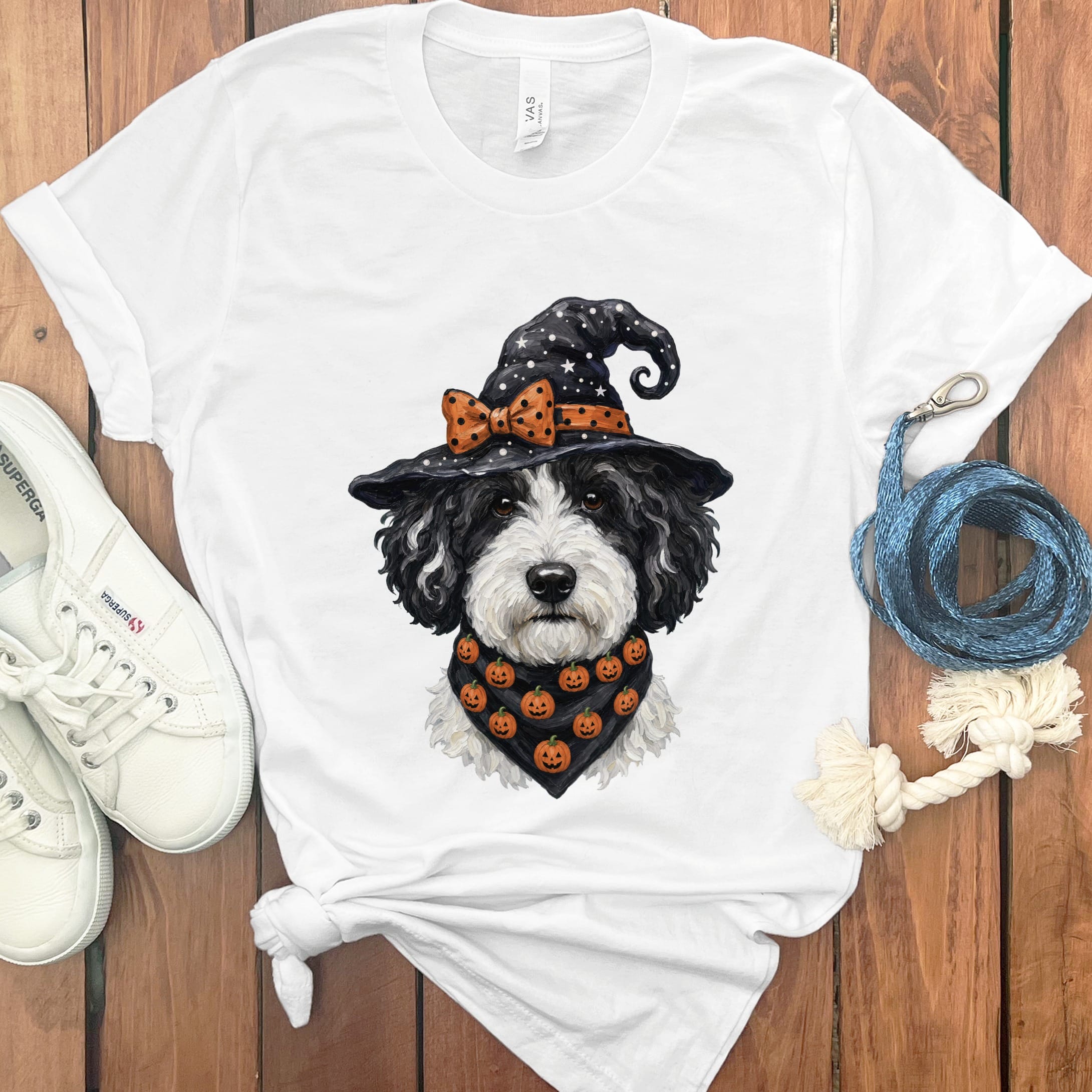 Sheepadoodle Witch Hat T-Shirt in White / S by MyDesigns