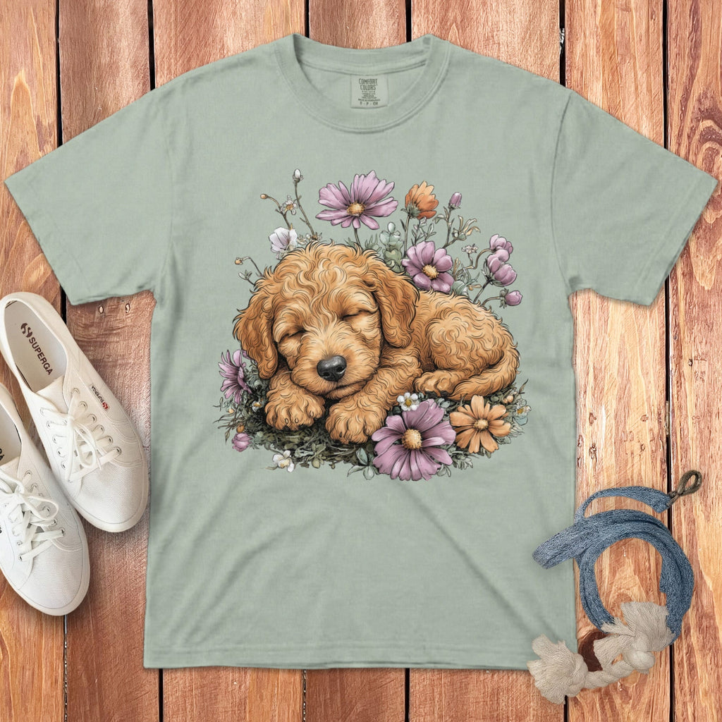 Snoozing Apricot Doodle Signature T-Shirt in Bay / S by Puppy Jo