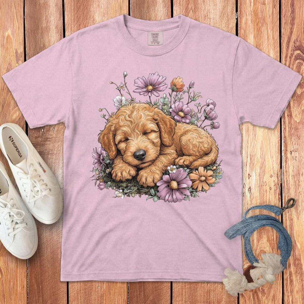 Snoozing Apricot Doodle Signature T-Shirt in Blossom / S by Puppy Jo