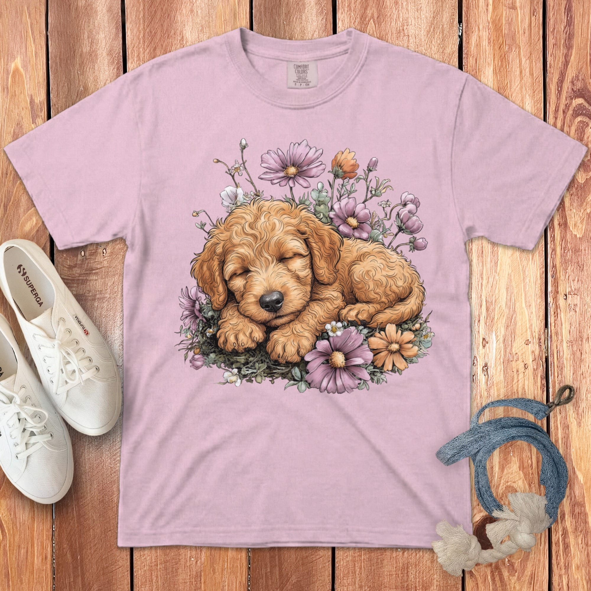 Snoozing Apricot Doodle Signature T-Shirt in Blossom / S by Puppy Jo