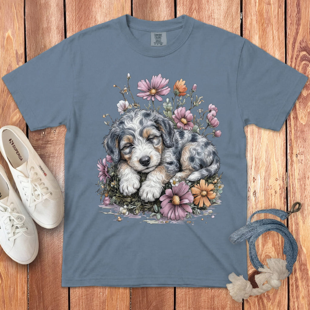 Snoozing Aussiedoodle Signature T-Shirt in Blue Jean / S by Puppy Jo