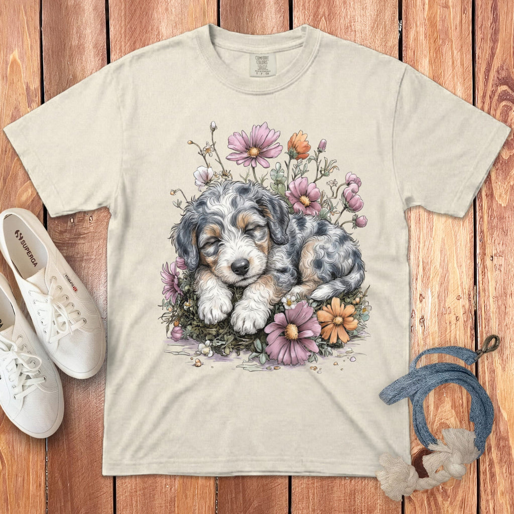 Snoozing Aussiedoodle Signature T-Shirt in Ivory / S by Puppy Jo