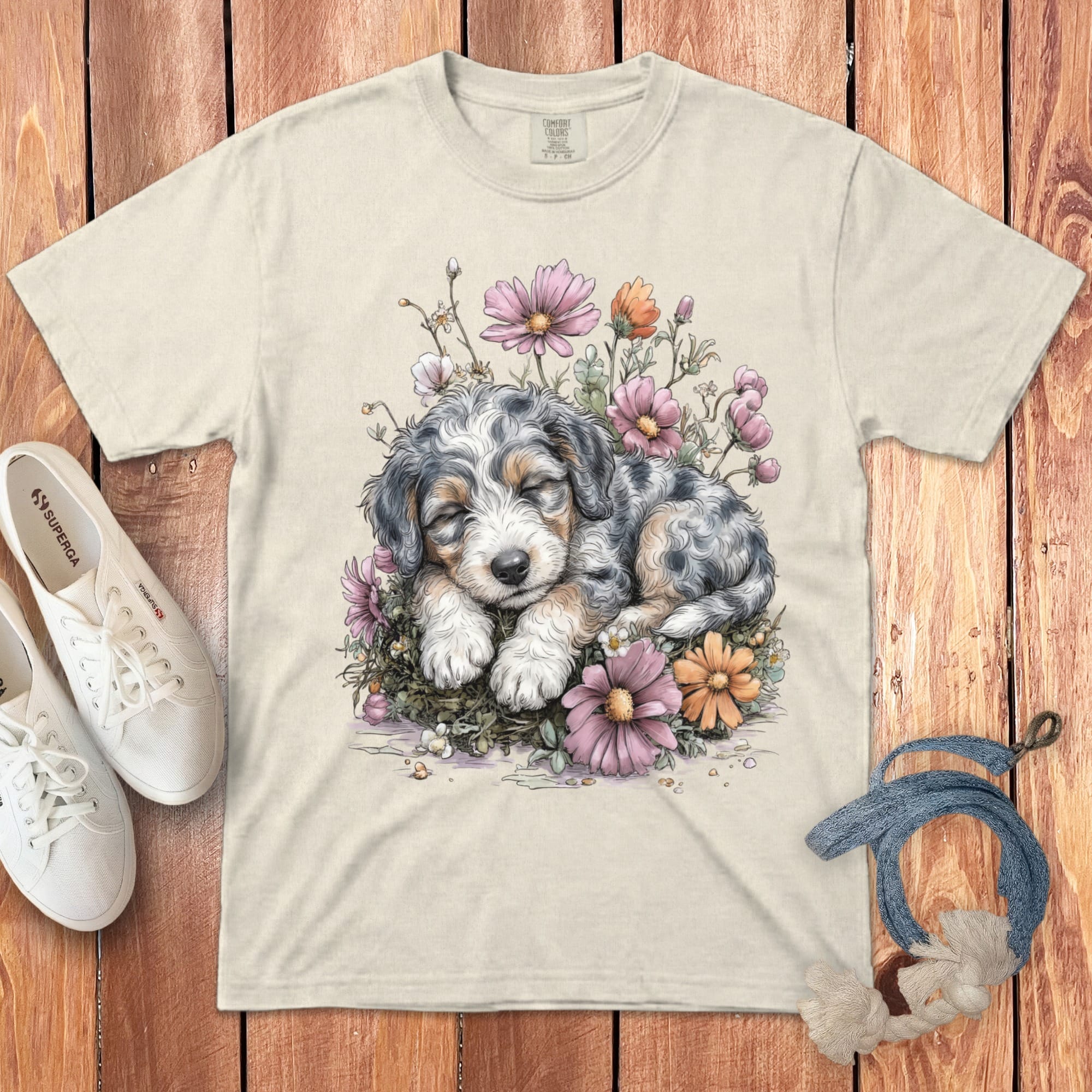 Snoozing Aussiedoodle Signature T-Shirt in Ivory / S by Puppy Jo