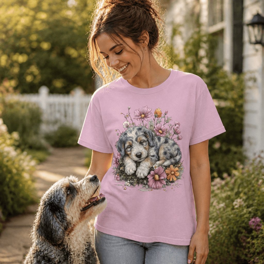 Snoozing Aussiedoodle Signature T-Shirt in by Puppy Jo