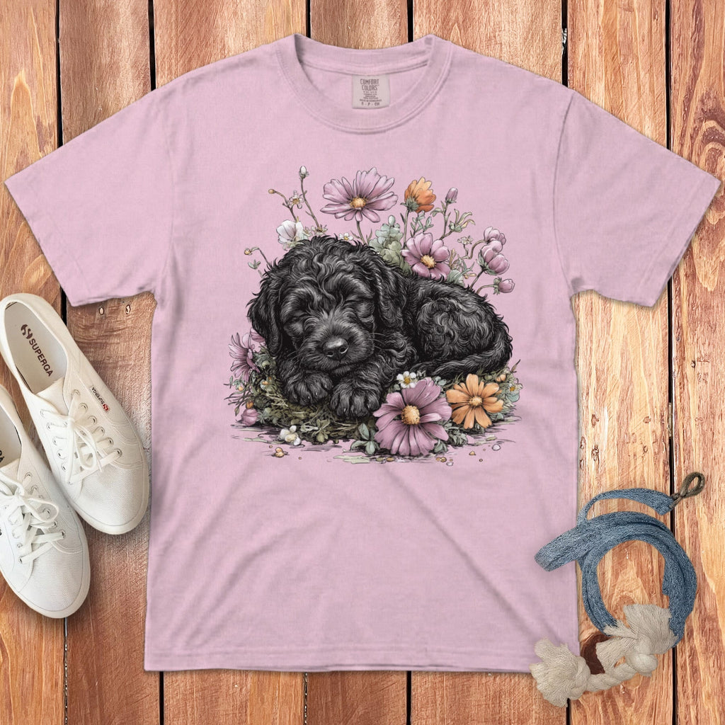 Snoozing Black Doodle Signature T-Shirt in Blossom / S by Puppy Jo