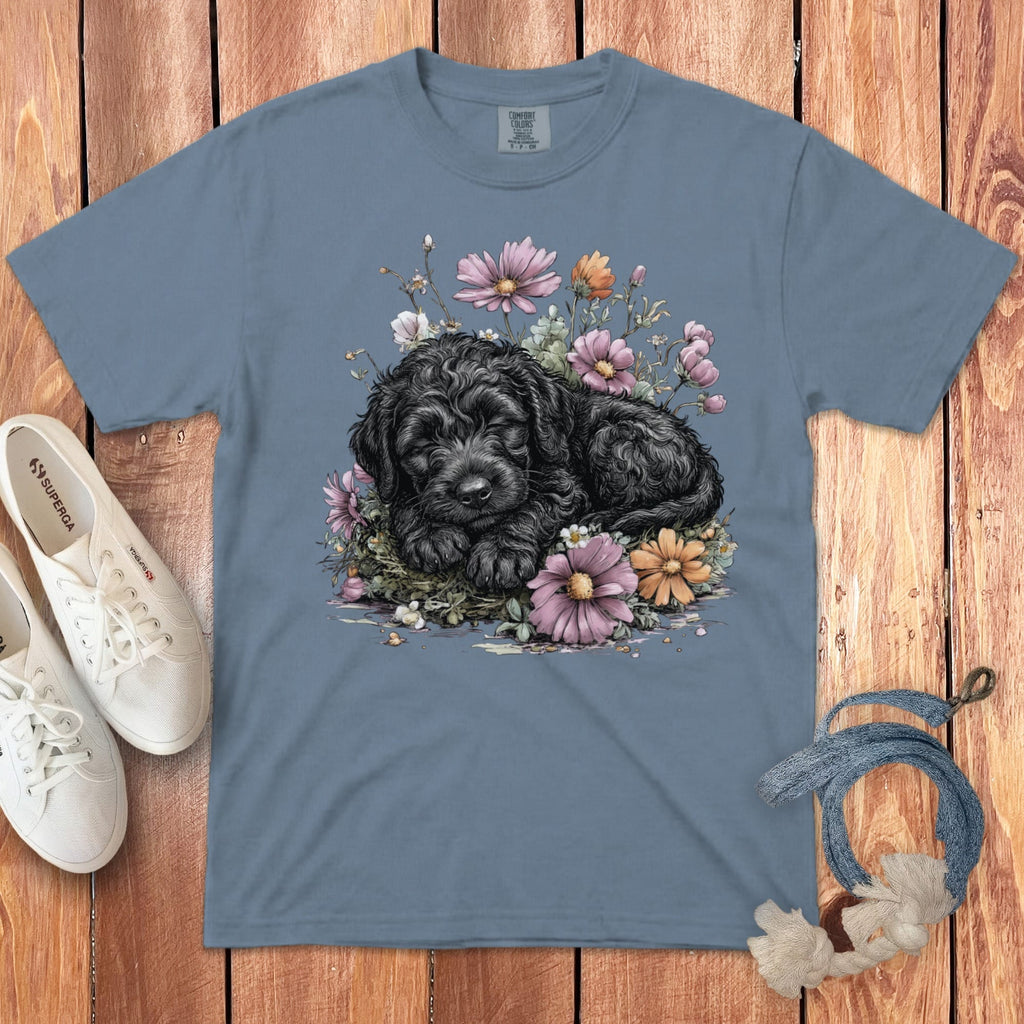 Snoozing Black Doodle Signature T-Shirt in Blue Jean / S by Puppy Jo