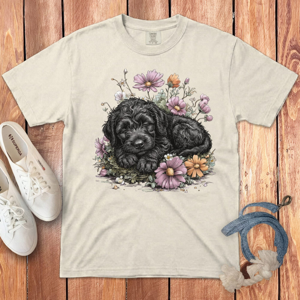 Snoozing Black Doodle Signature T-Shirt in Ivory / S by Puppy Jo