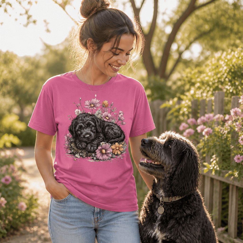Snoozing Black Doodle Signature T-Shirt in by Puppy Jo