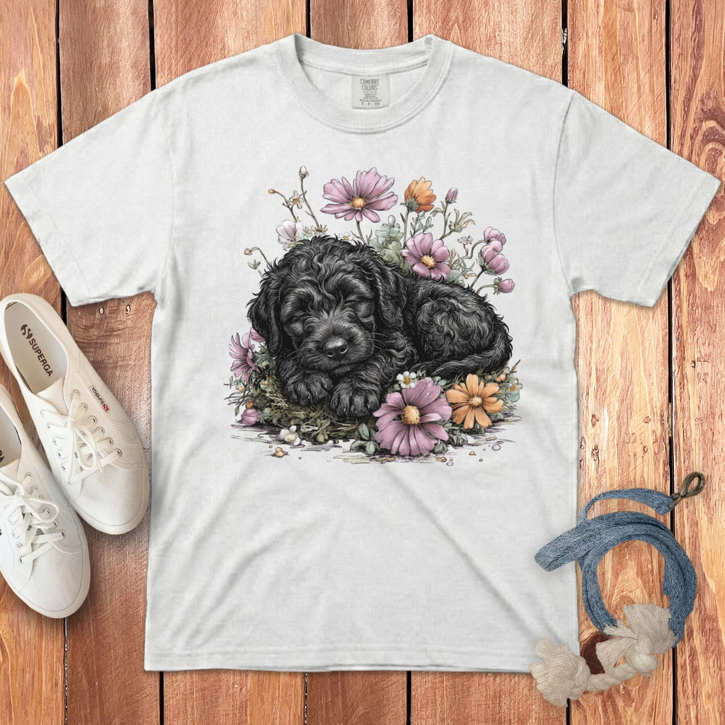 Snoozing Black Doodle Signature T-Shirt in White / S by Puppy Jo