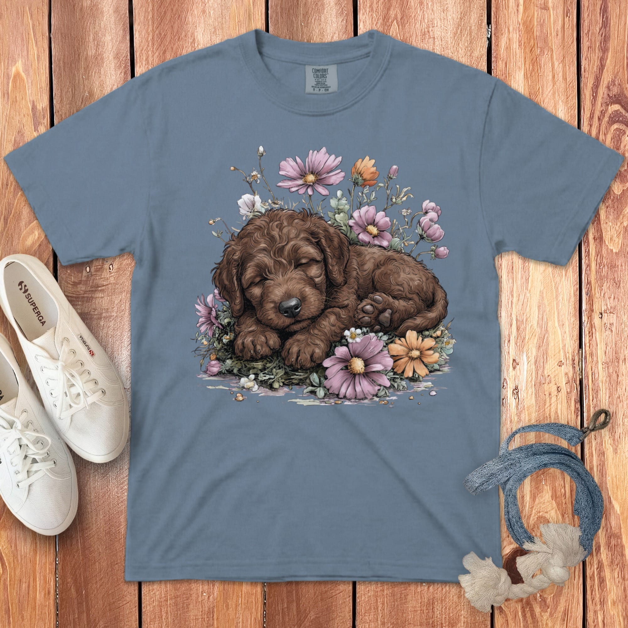 Snoozing Chocolate Doodle Signature T-Shirt in Blue Jean / S by Puppy Jo