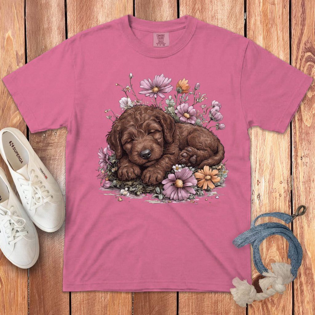 Snoozing Chocolate Doodle Signature T-Shirt in Crunchberry / S by Puppy Jo