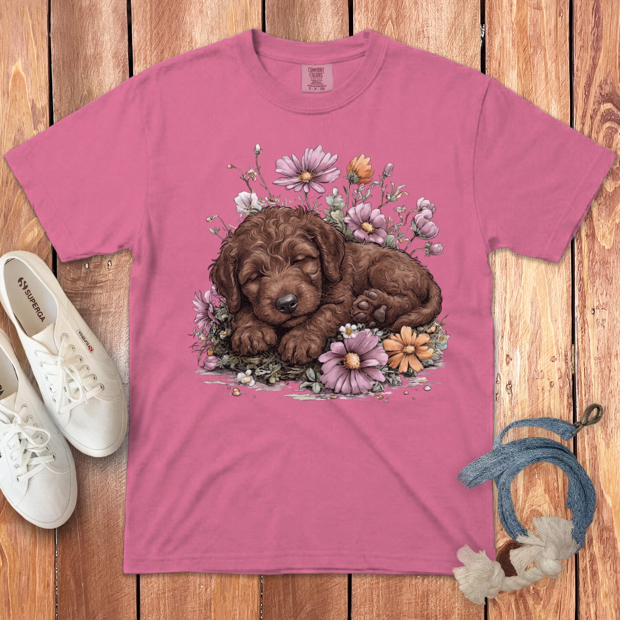 Snoozing Chocolate Doodle Signature T-Shirt in Crunchberry / S by Puppy Jo
