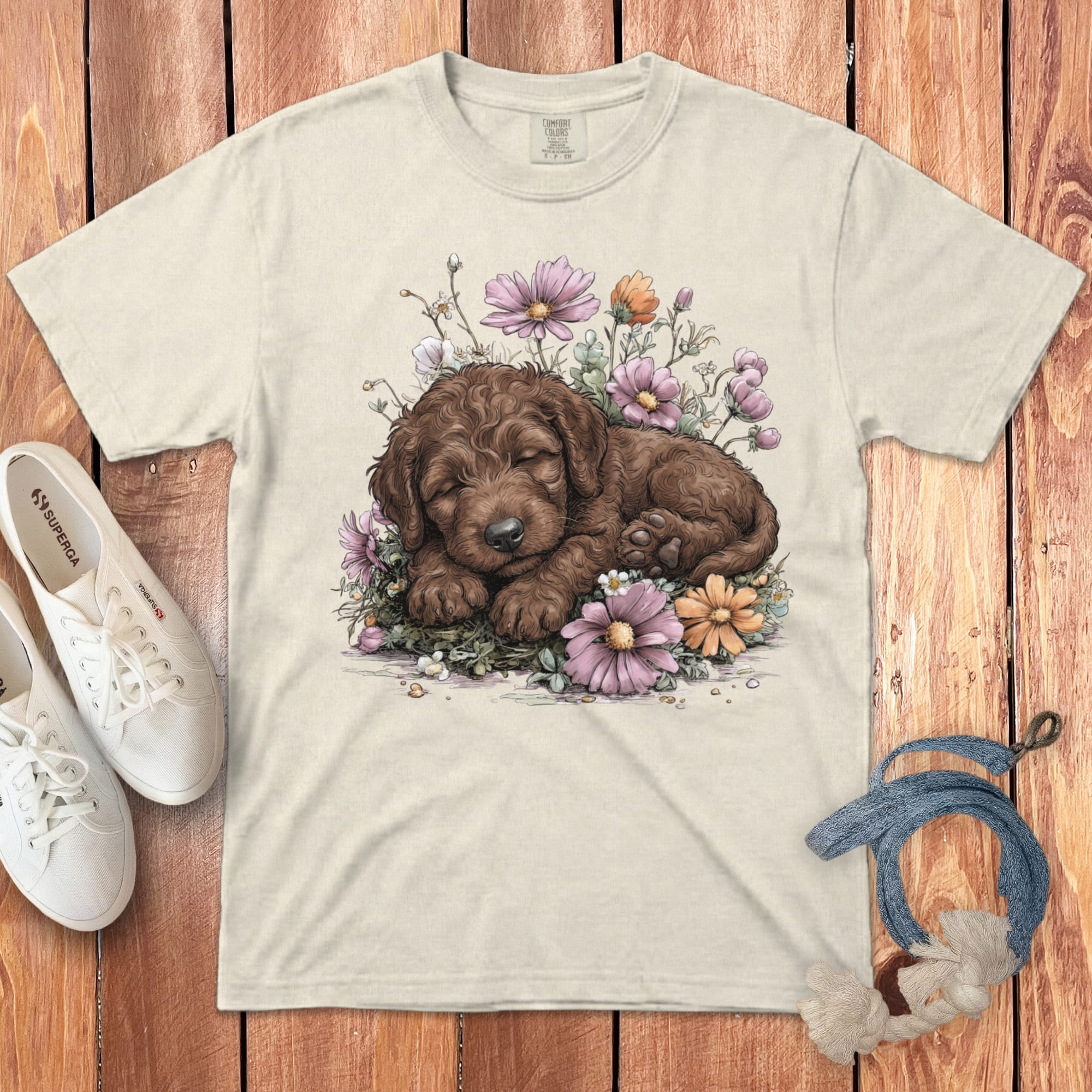 Snoozing Chocolate Doodle Signature T-Shirt in Ivory / S by Puppy Jo