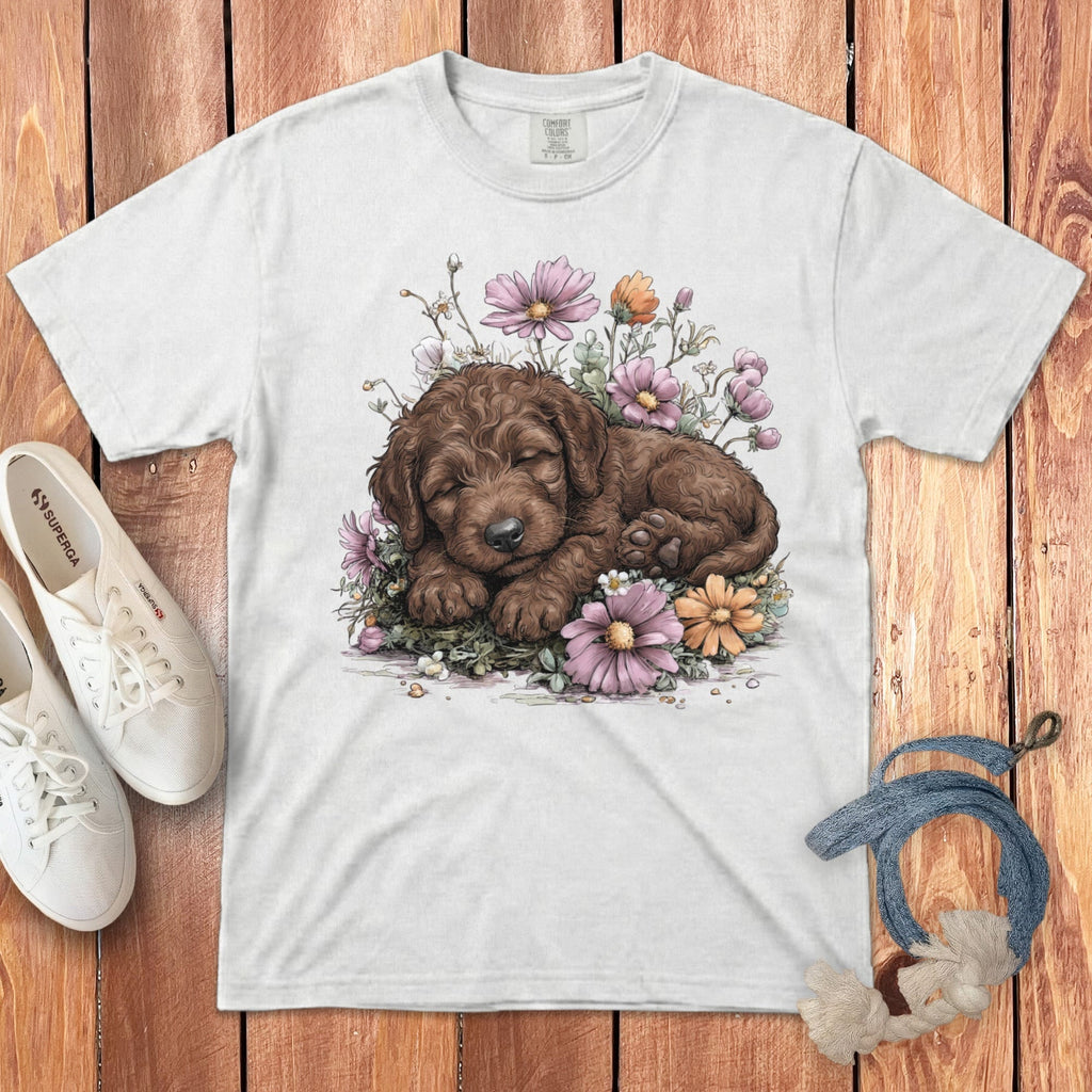 Snoozing Chocolate Doodle Signature T-Shirt in White / S by Puppy Jo