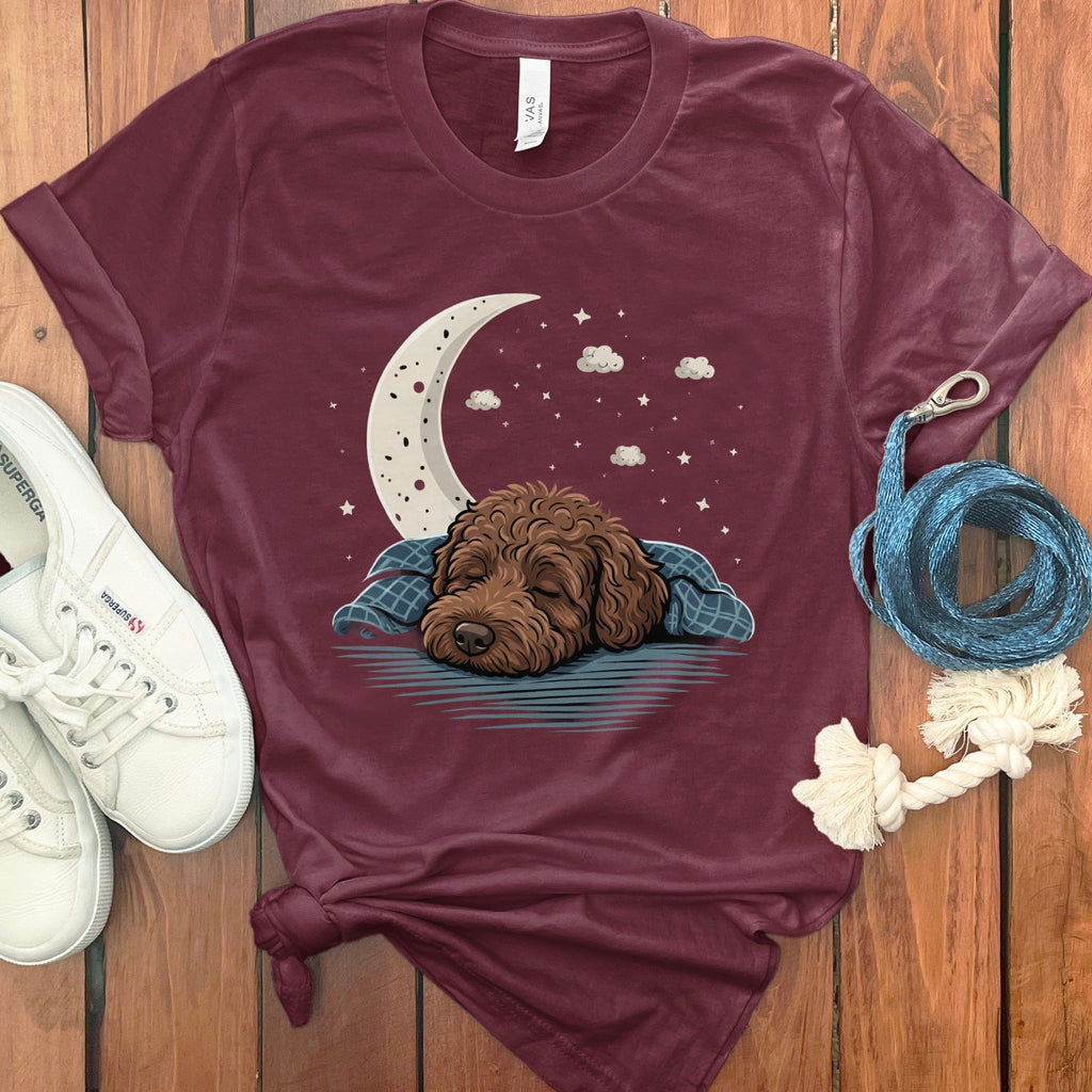 Snoozing Chocolate Doodle T-Shirt in Maroon / S by Puppy Jo
