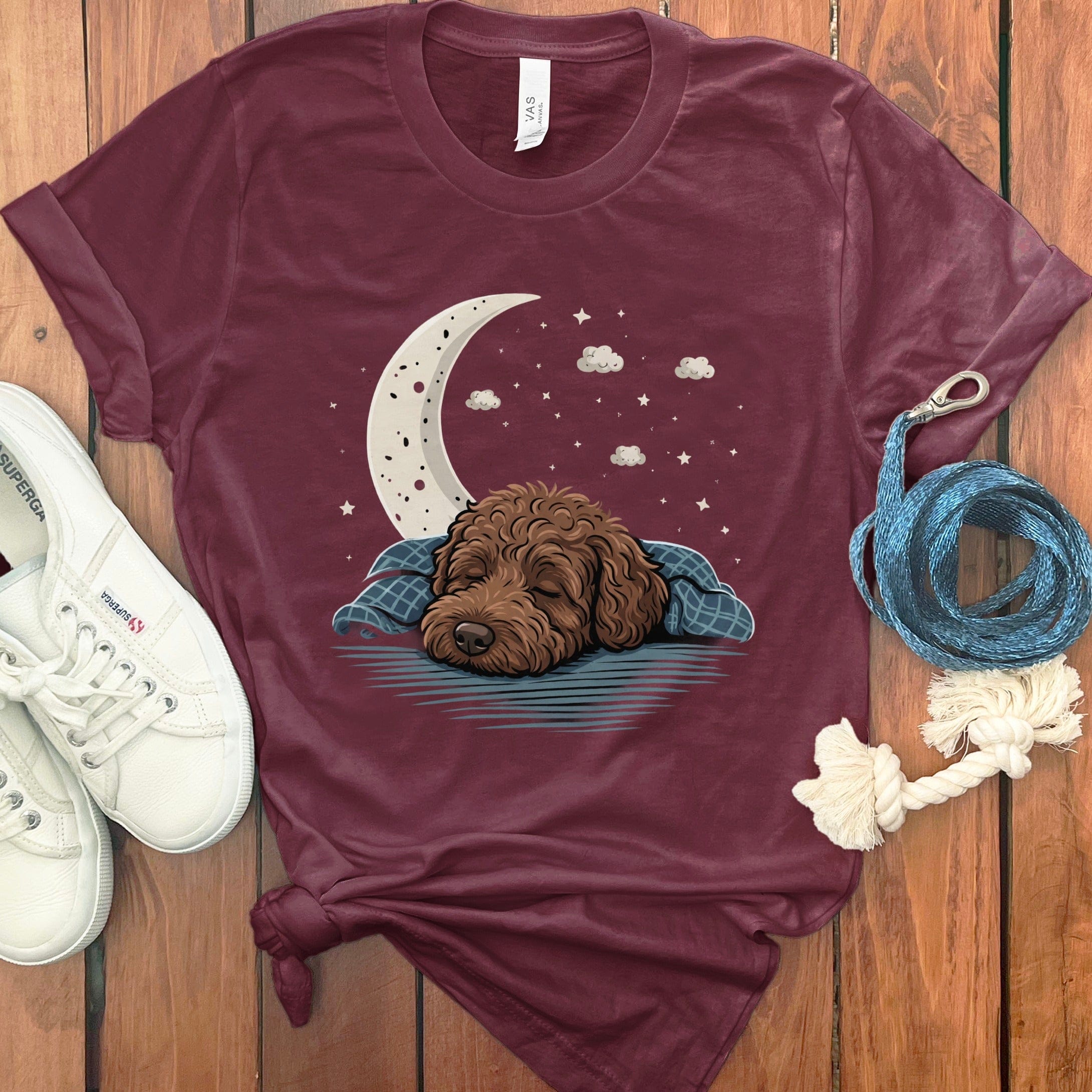 Snoozing Chocolate Doodle T-Shirt in Maroon / S by Puppy Jo