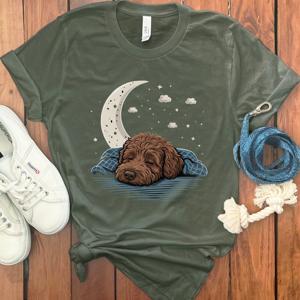 Snoozing Chocolate Doodle T-Shirt in Military Green / S by Puppy Jo
