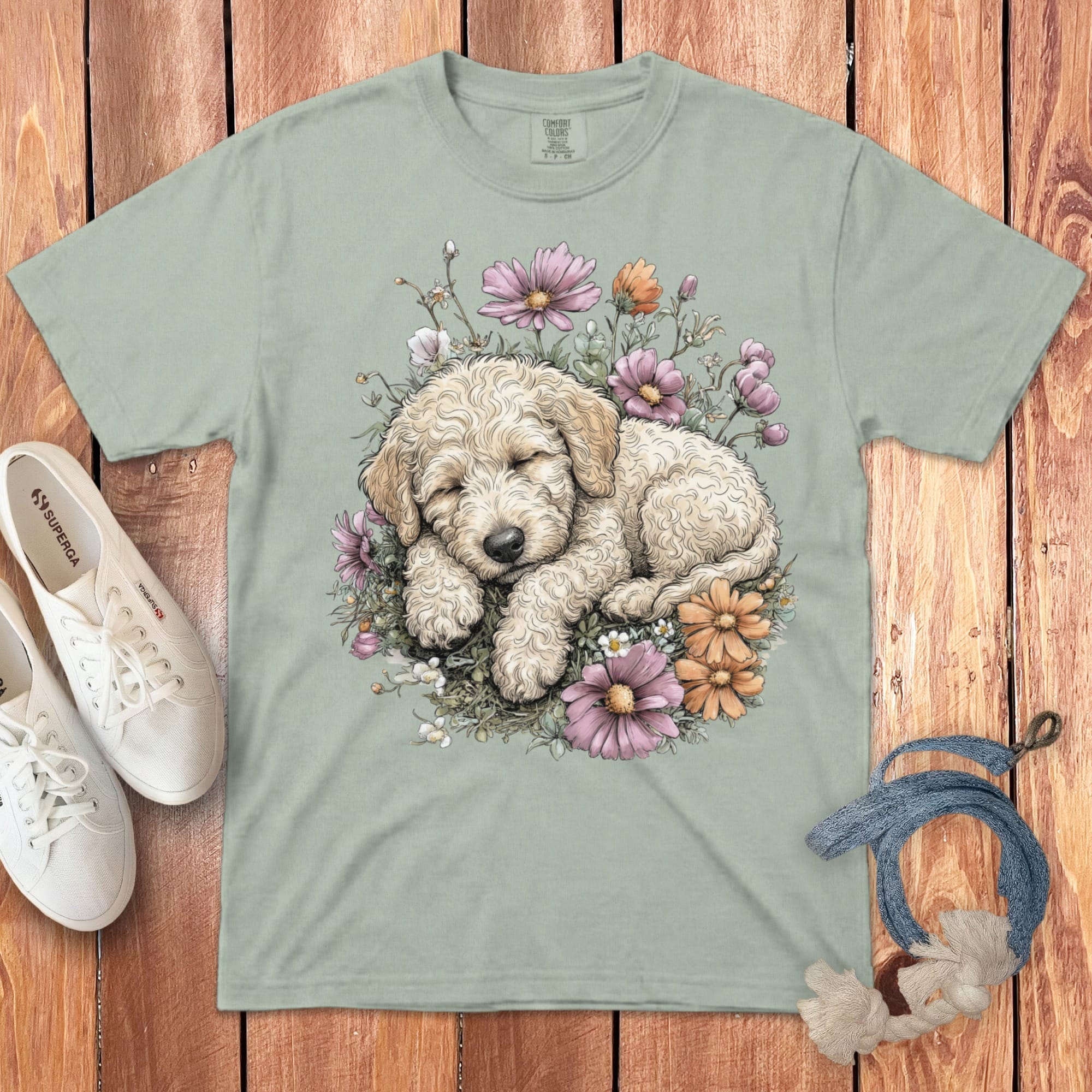 Snoozing Cream Doodle Signature T-Shirt in Bay / S by Puppy Jo
