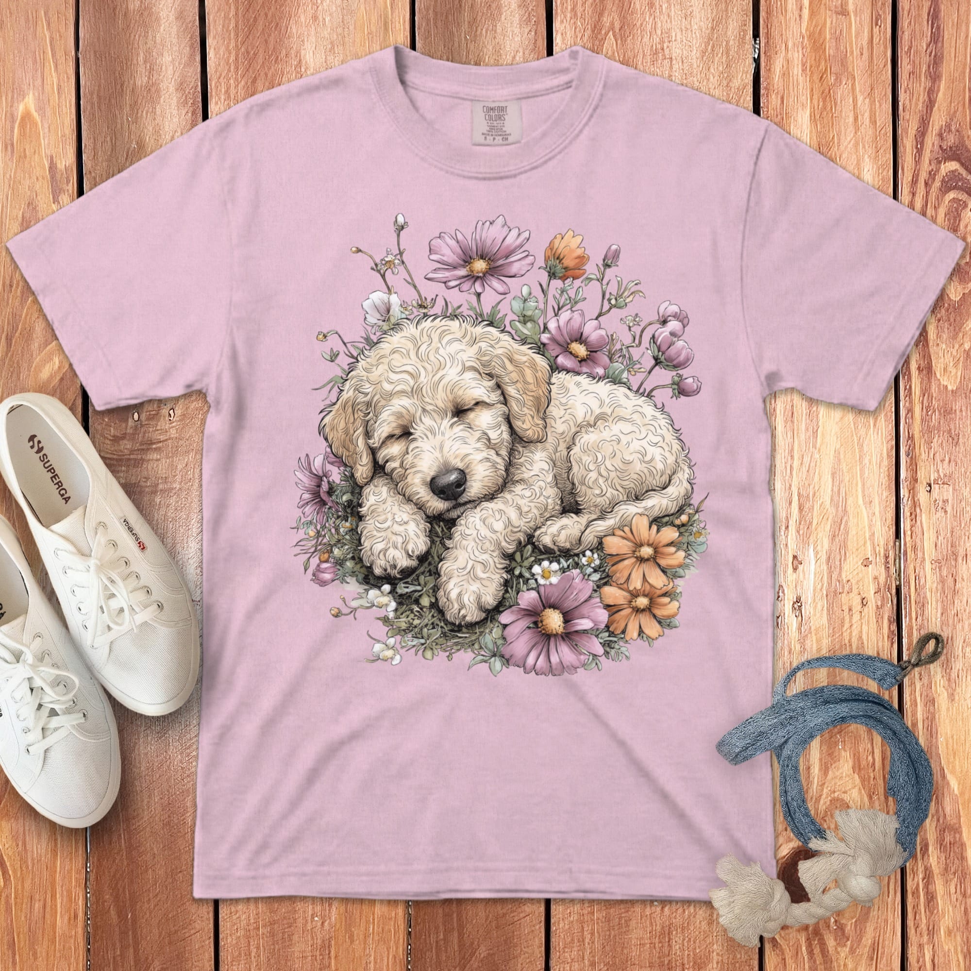 Snoozing Cream Doodle Signature T-Shirt in Blossom / S by Puppy Jo