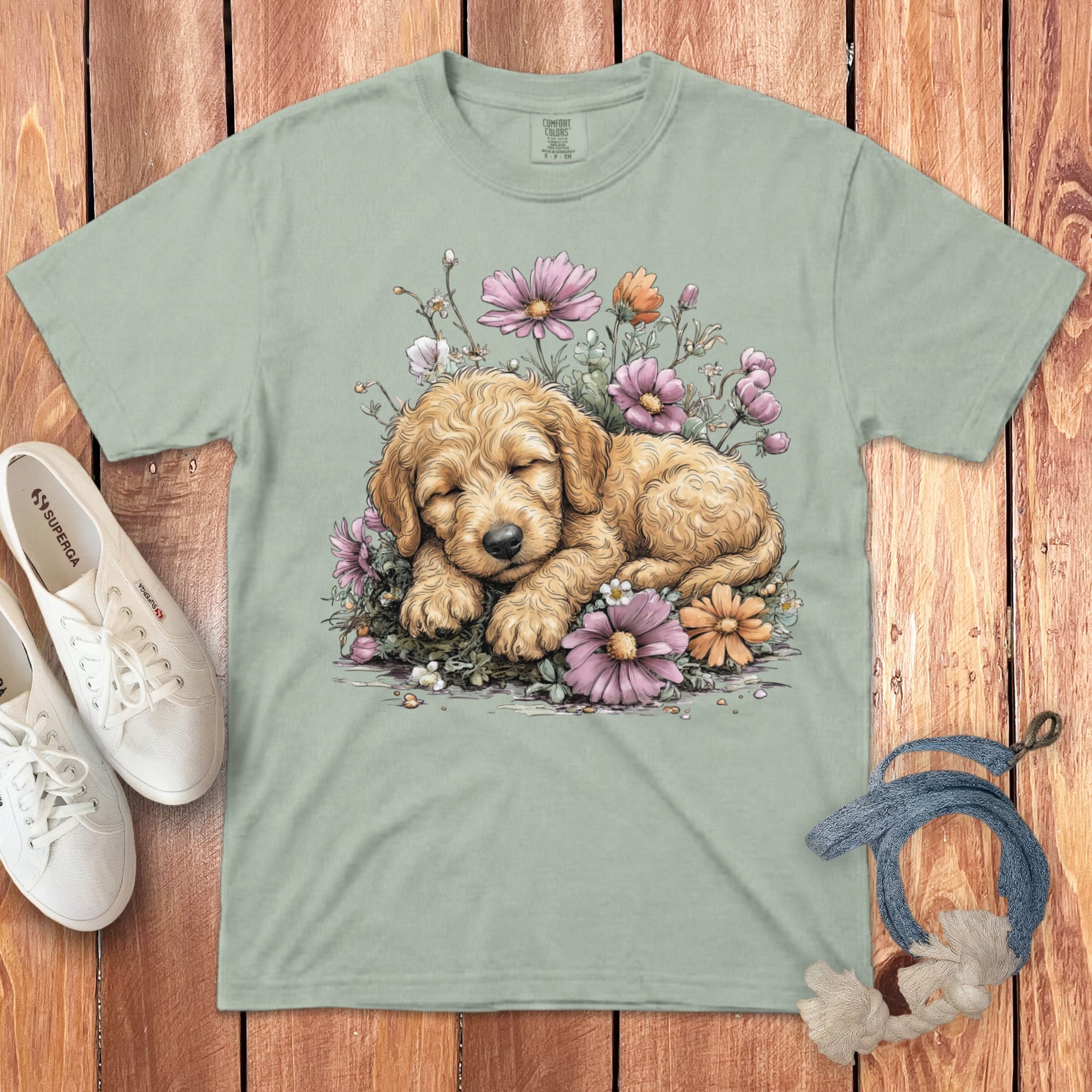 Snoozing Golden Doodle Signature T-Shirt in Bay / S by Puppy Jo