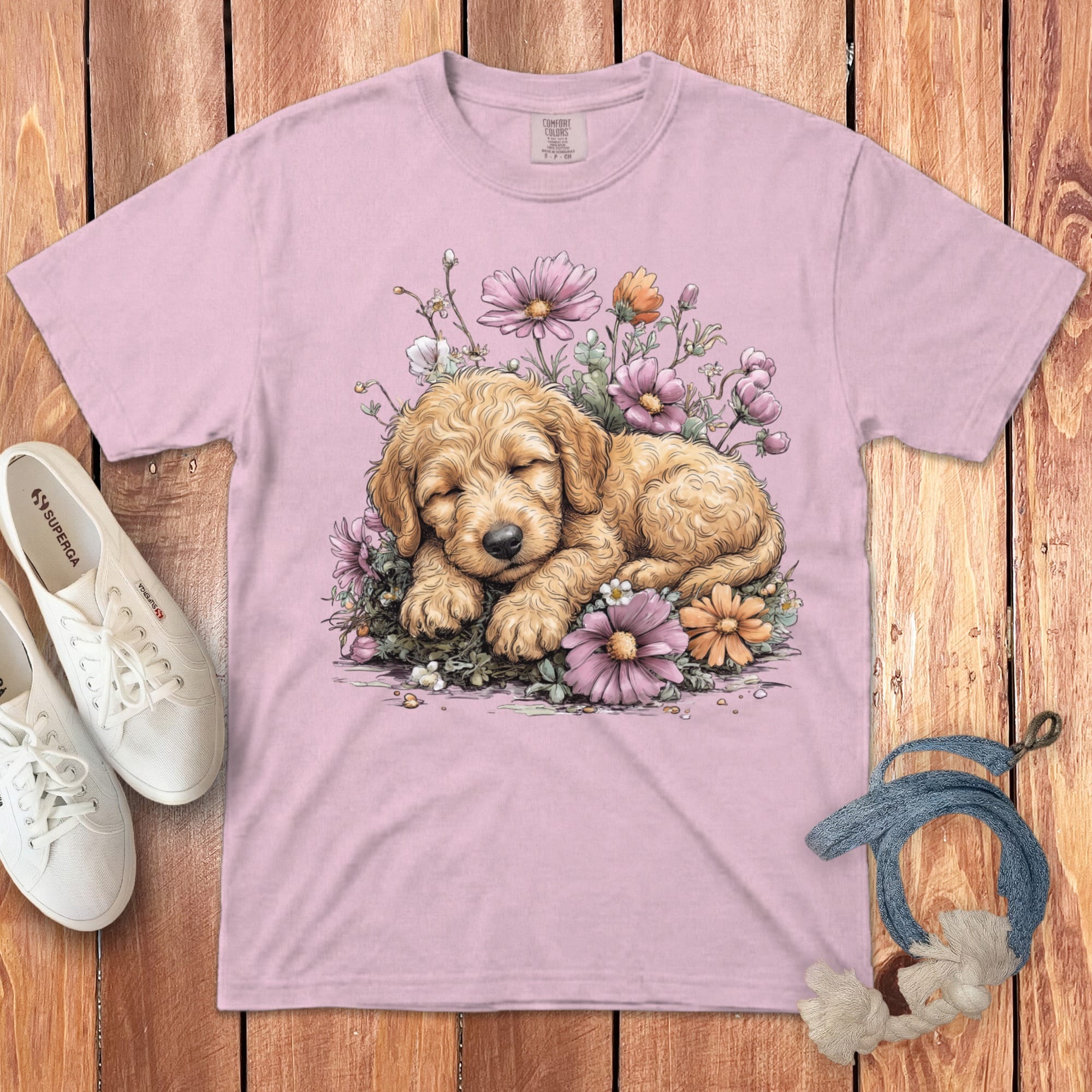 Snoozing Golden Doodle Signature T-Shirt in Blossom / S by Puppy Jo