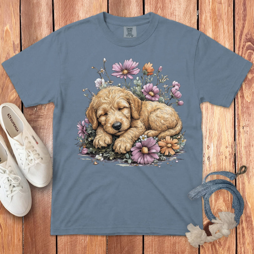 Snoozing Golden Doodle Signature T-Shirt in Blue Jean / S by Puppy Jo
