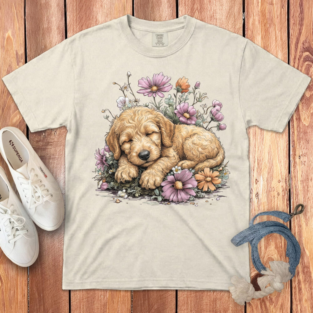 Snoozing Golden Doodle Signature T-Shirt in Ivory / S by Puppy Jo