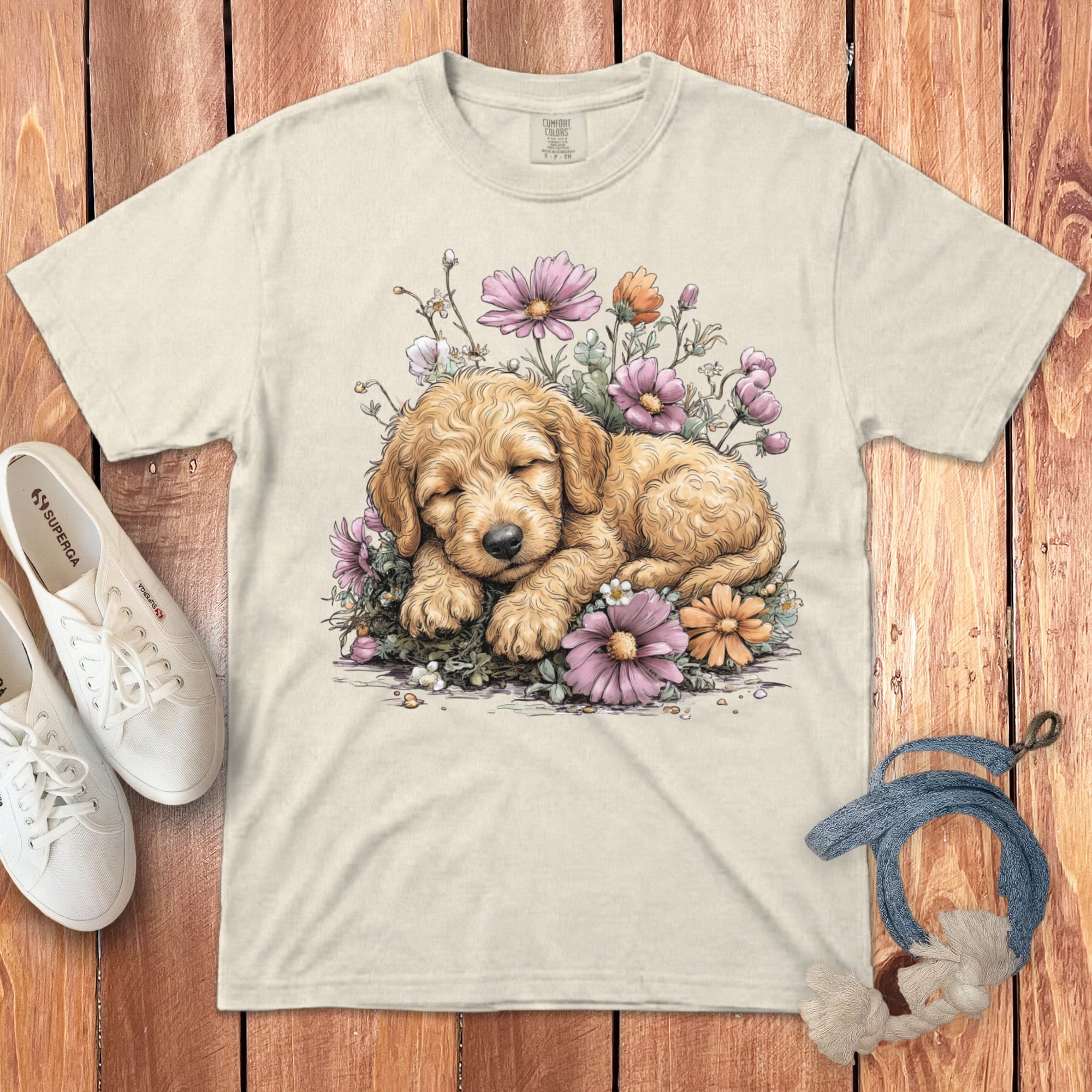 Snoozing Golden Doodle Signature T-Shirt in Ivory / S by Puppy Jo