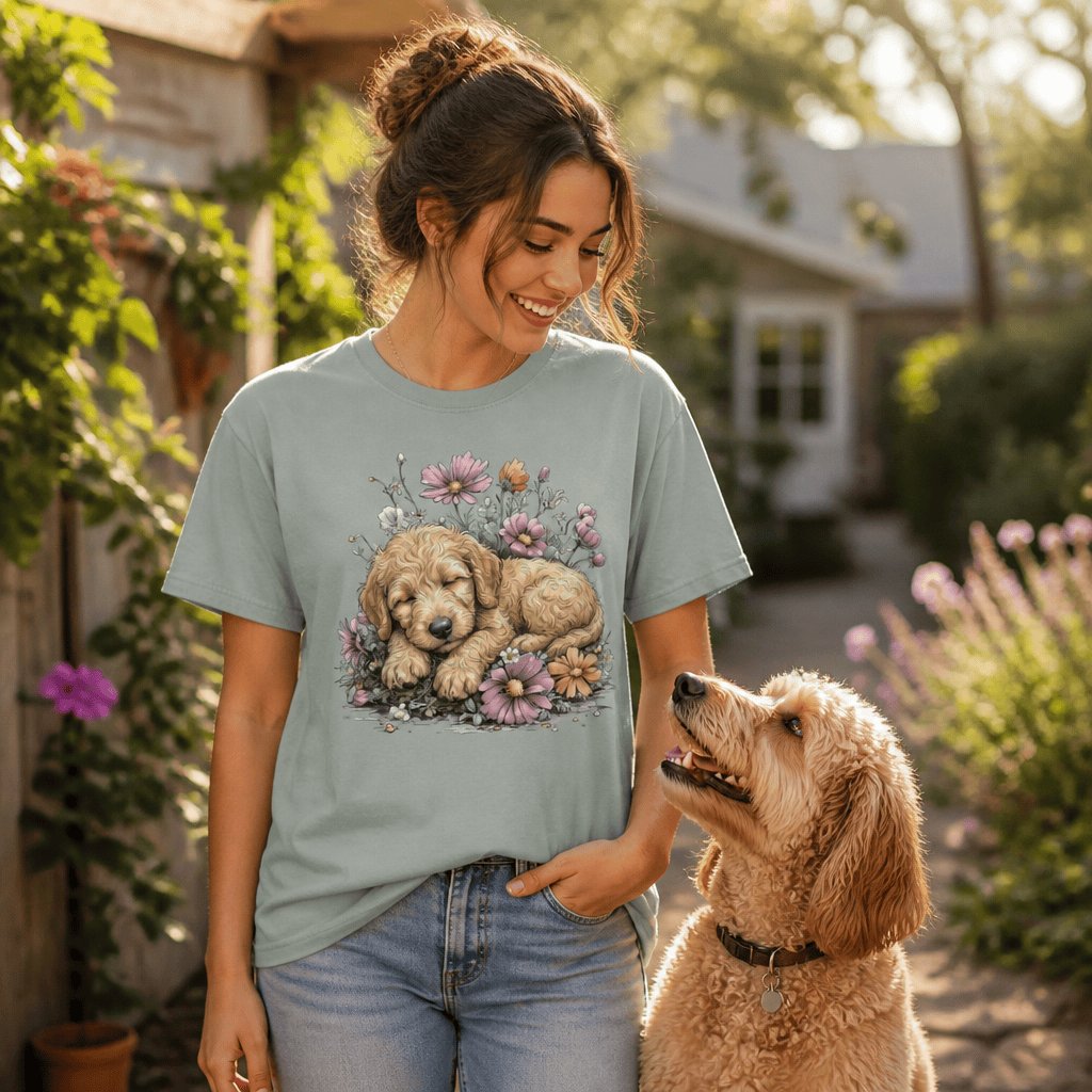 Snoozing Golden Doodle Signature T-Shirt in by Puppy Jo
