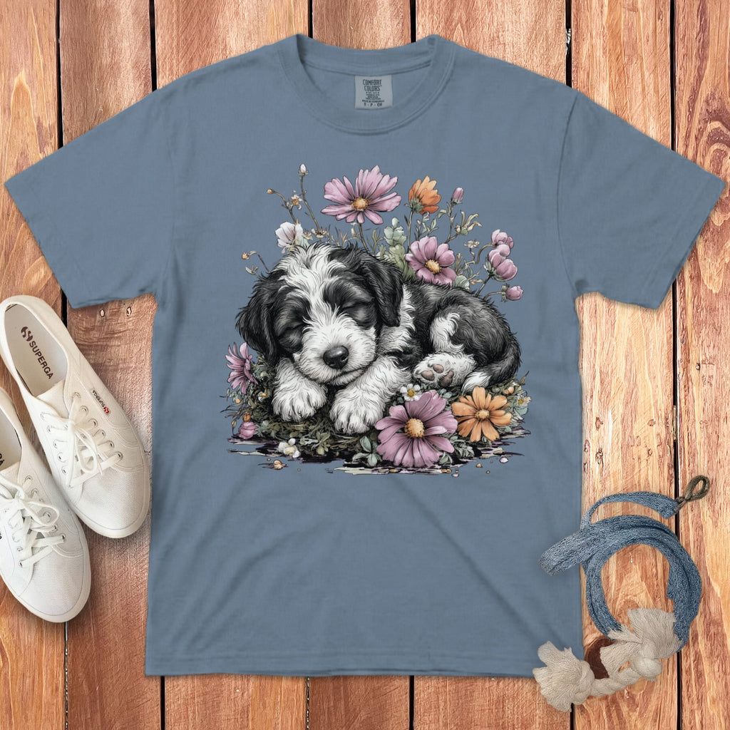 Snoozing Sheepadoodle Signature T-Shirt in Blue Jean / S by Puppy Jo
