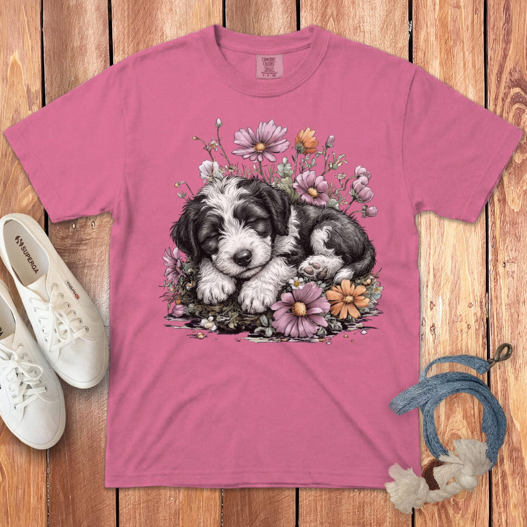 Snoozing Sheepadoodle Signature T-Shirt in Crunchberry / S by Puppy Jo