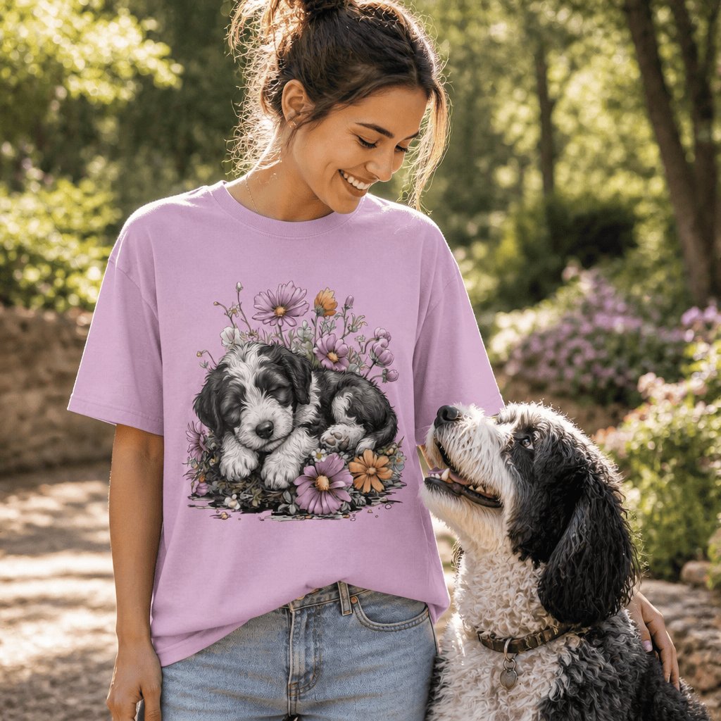 Snoozing Sheepadoodle Signature T-Shirt in by Puppy Jo