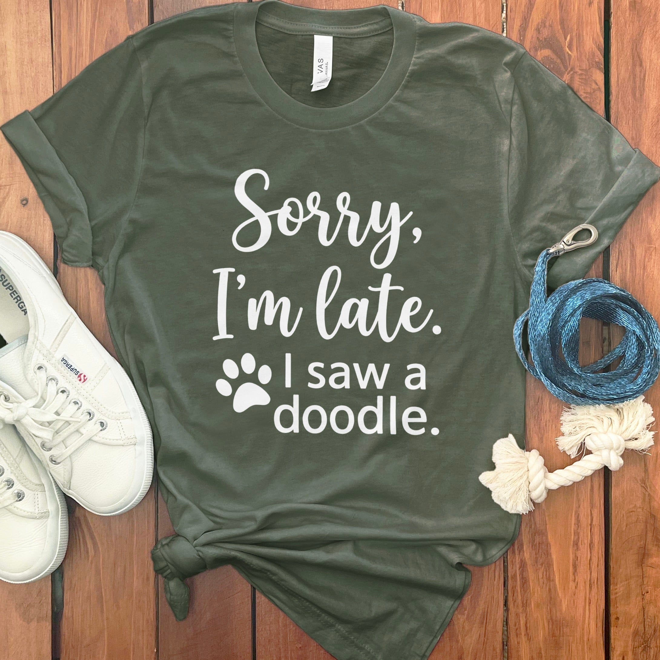 Sorry Doodle T-Shirt in Military Green / S by Puppy Jo