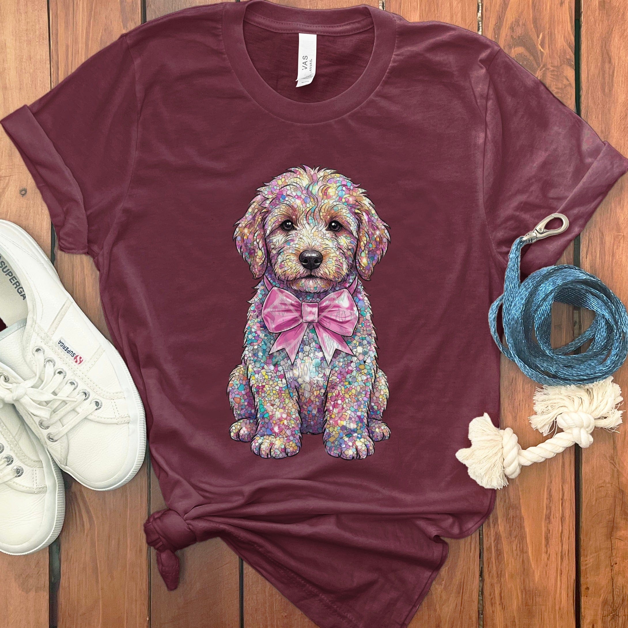 Sparkle Doodle Pup T-Shirt in Maroon / S / T-Shirts by Puppy Jo