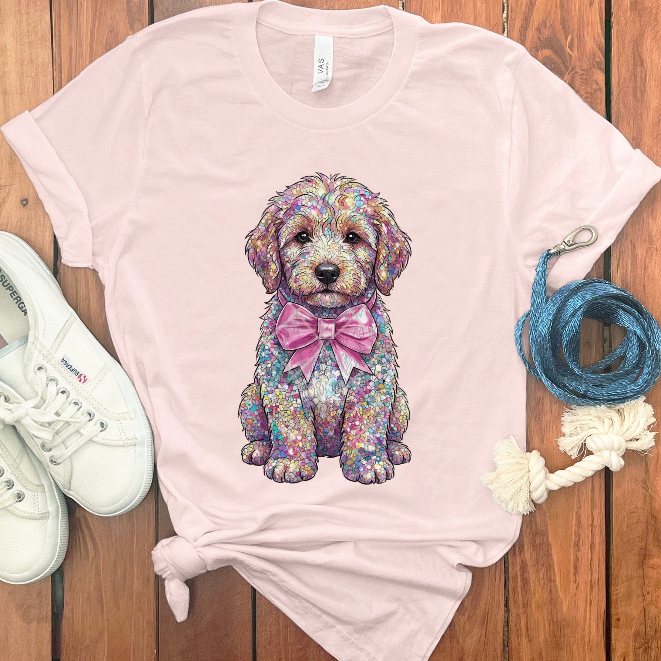 Sparkle Doodle Pup T-Shirt in Soft Pink / S / T-Shirts #1 by Puppy Jo