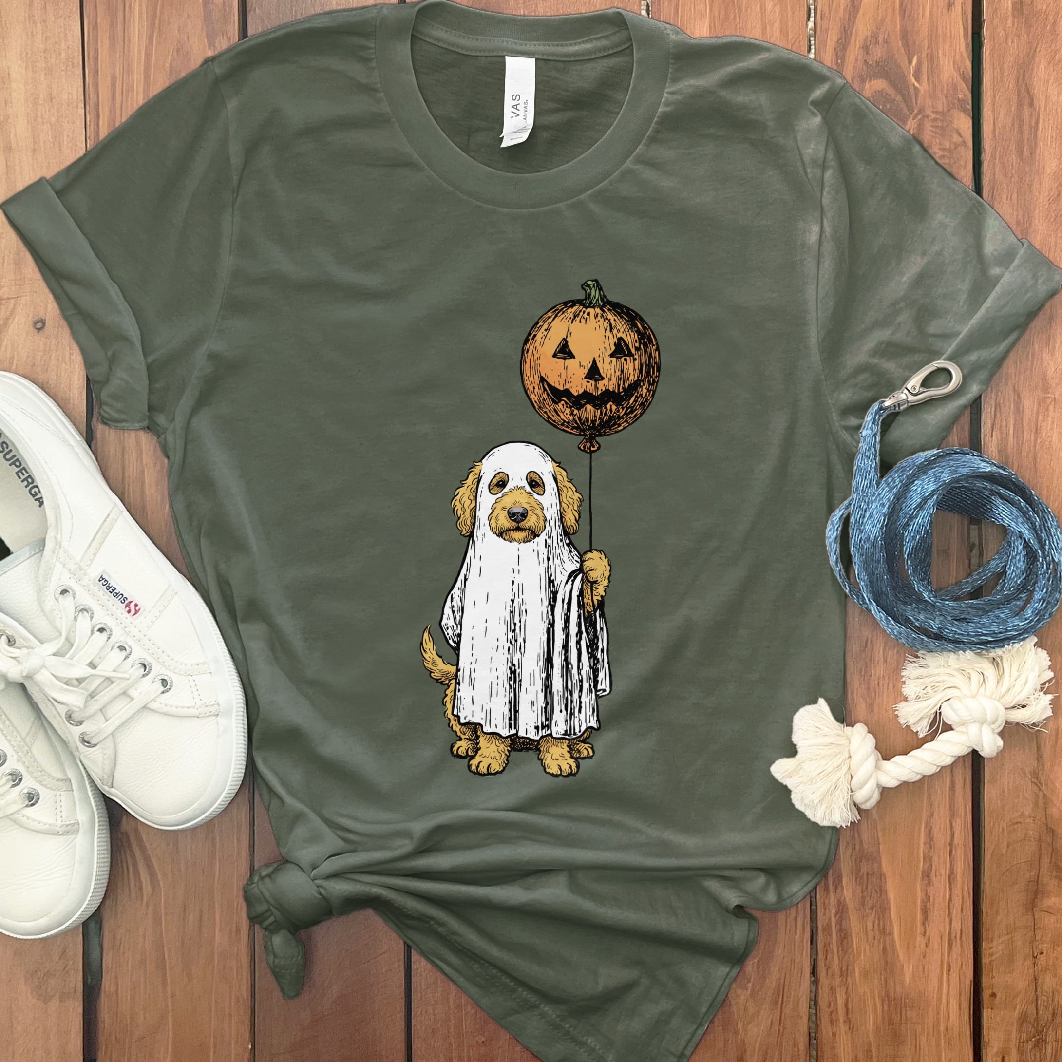 Spooky Doodle T-Shirt in Military Green / S by Puppy Jo