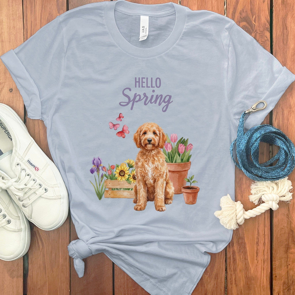 Spring Apricot Doodle T-Shirt in Light Blue / M by Puppy Jo