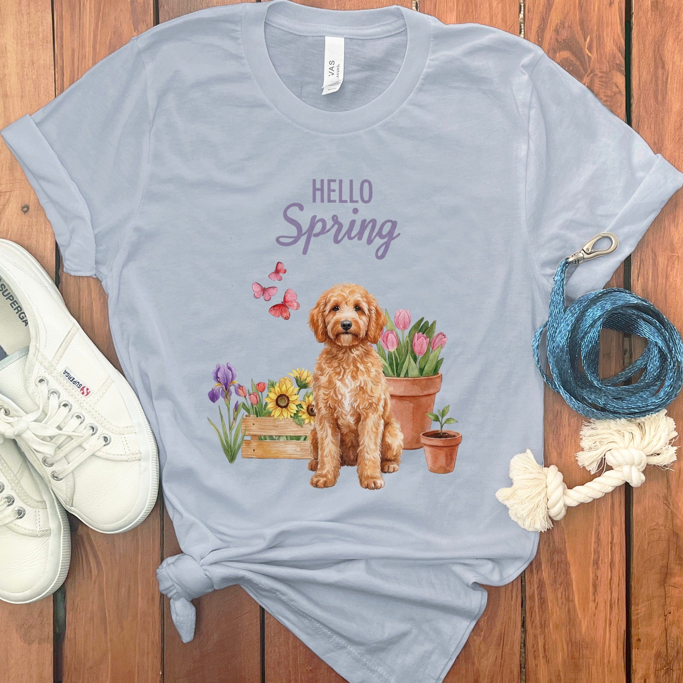 Spring Apricot Doodle T-Shirt in Light Blue / M by Puppy Jo