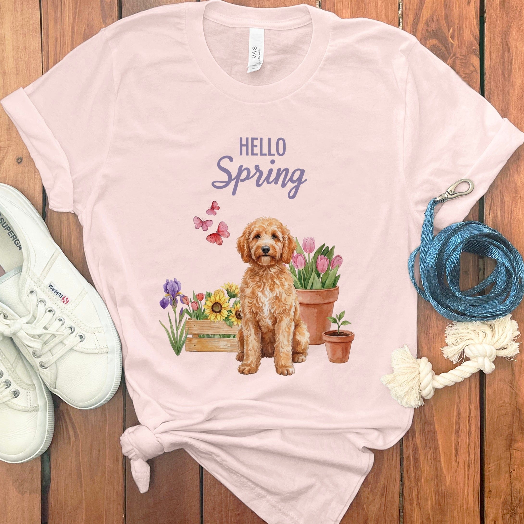 Spring Apricot Doodle T-Shirt in Soft Pink / S by Puppy Jo