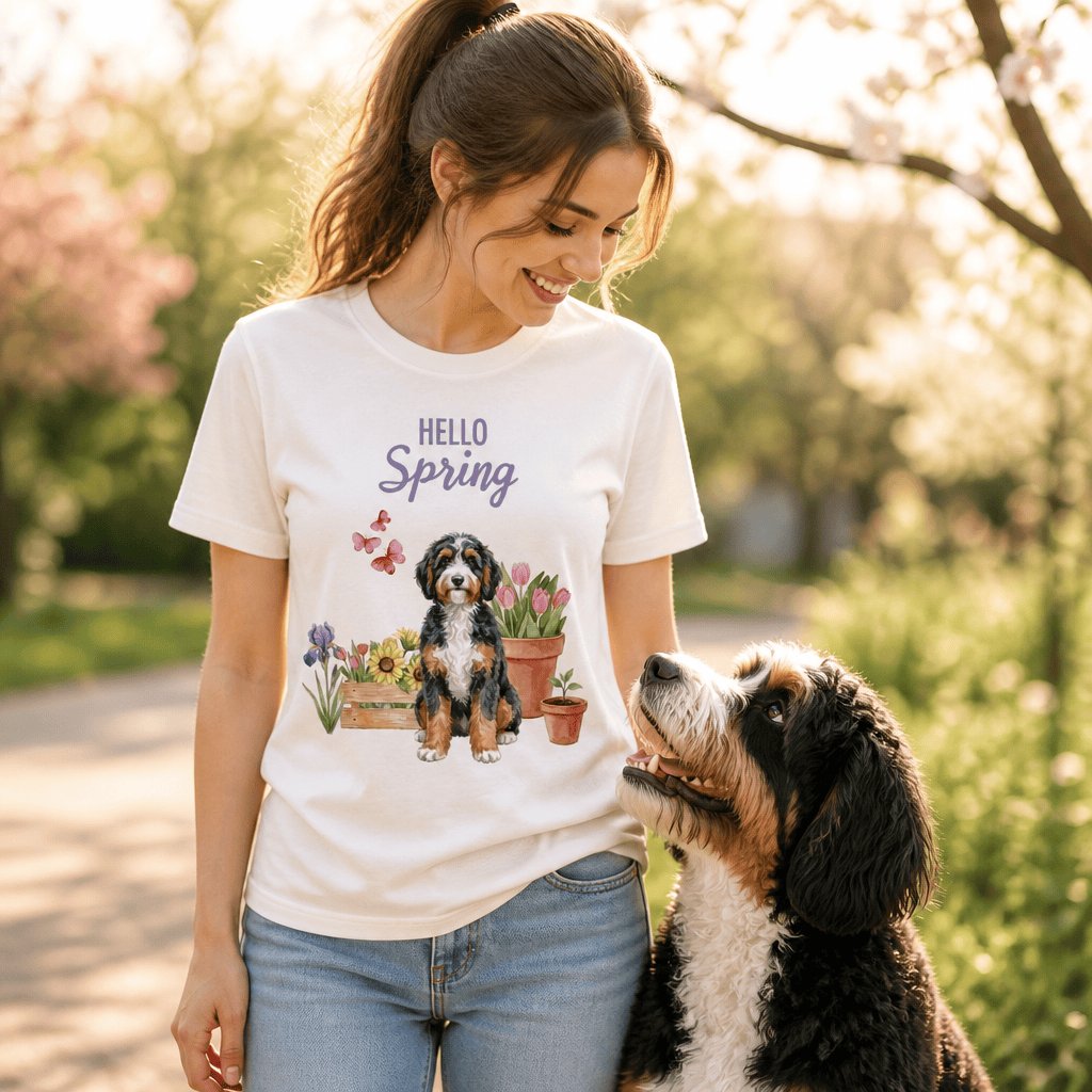 Spring Bernedoodle T-Shirt in by Puppy Jo