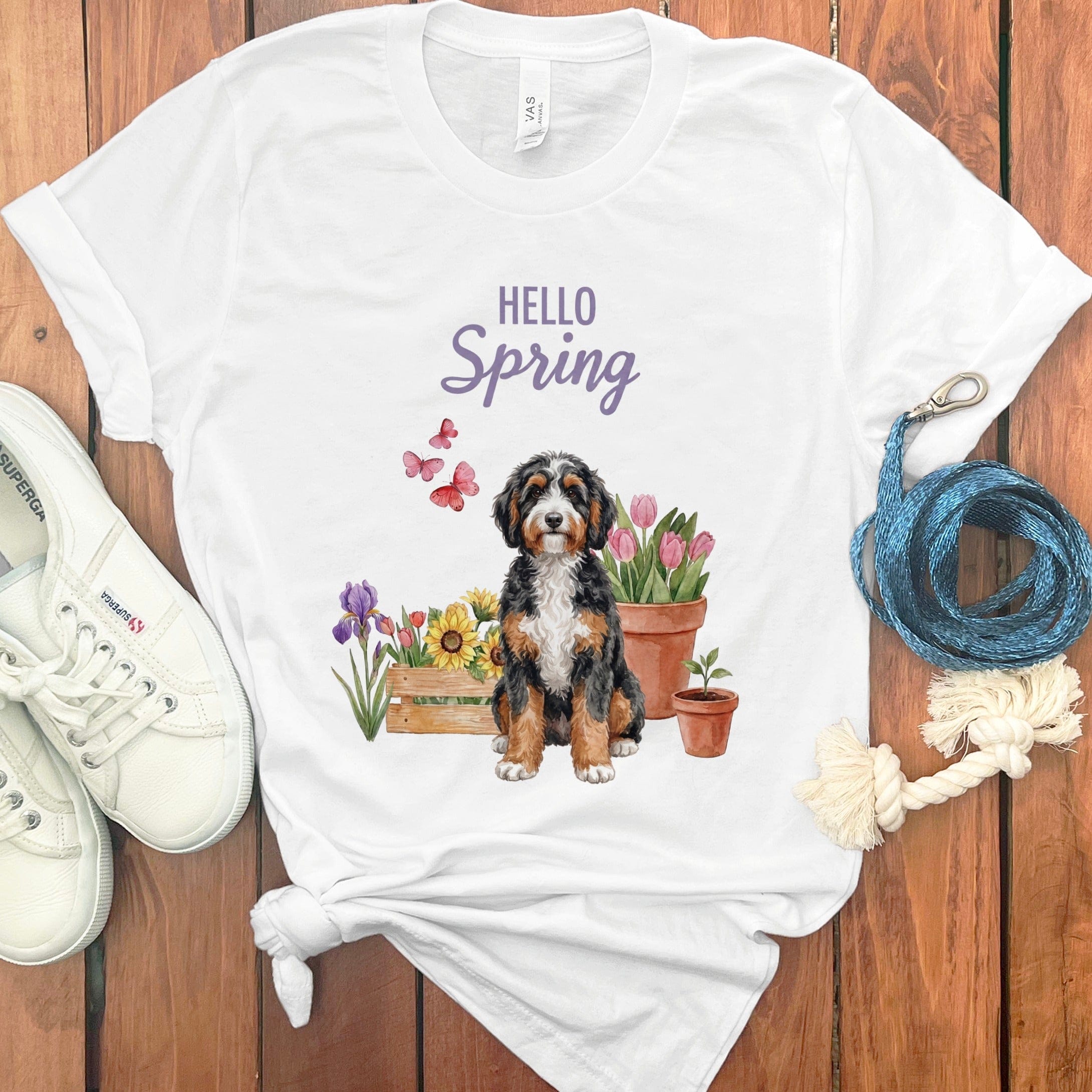 Spring Bernedoodle T-Shirt in White / S by Puppy Jo