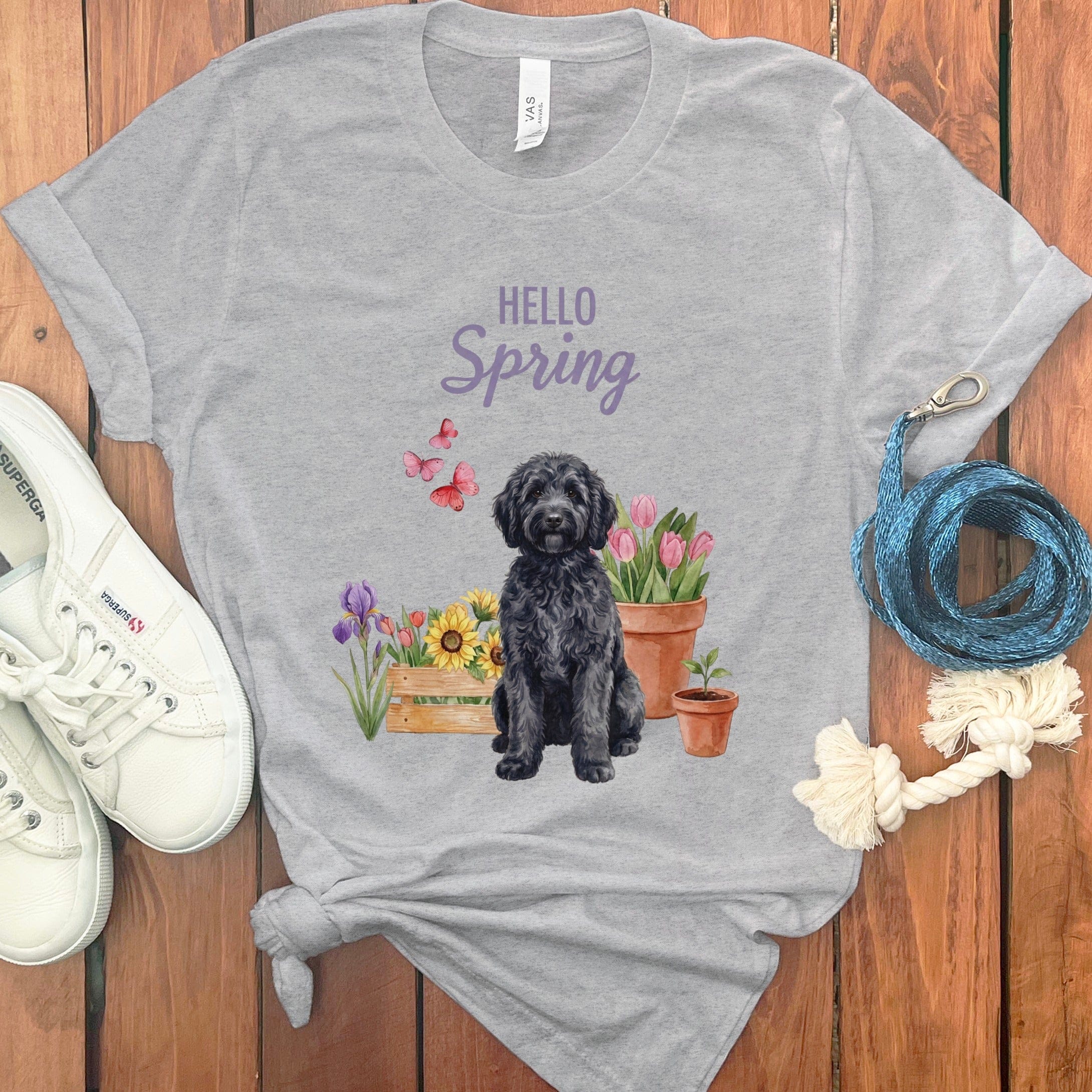 Spring Black Doodle T-Shirt in Athletic Heather / S by Puppy Jo