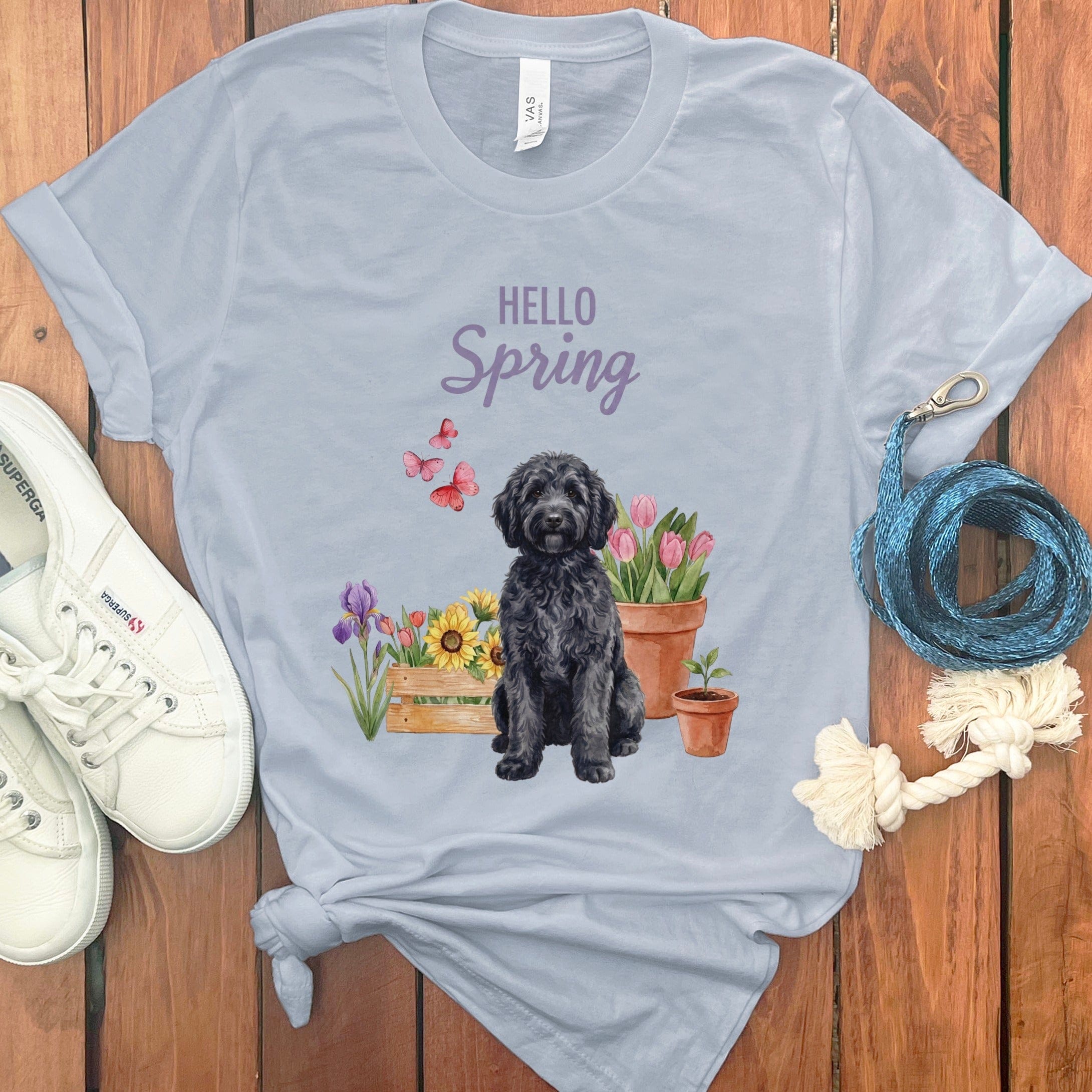 Spring Black Doodle T-Shirt in Light Blue / M by Puppy Jo
