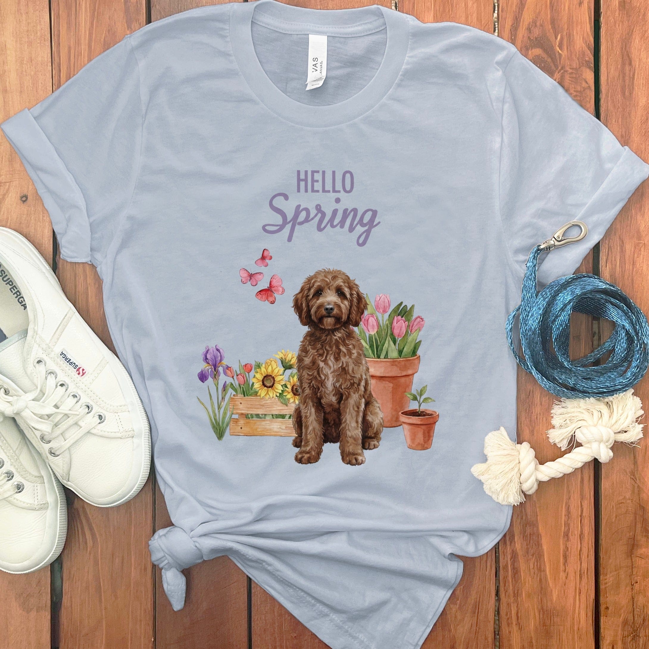 Spring Chocolate Doodle T-Shirt in Light Blue / M by Puppy Jo