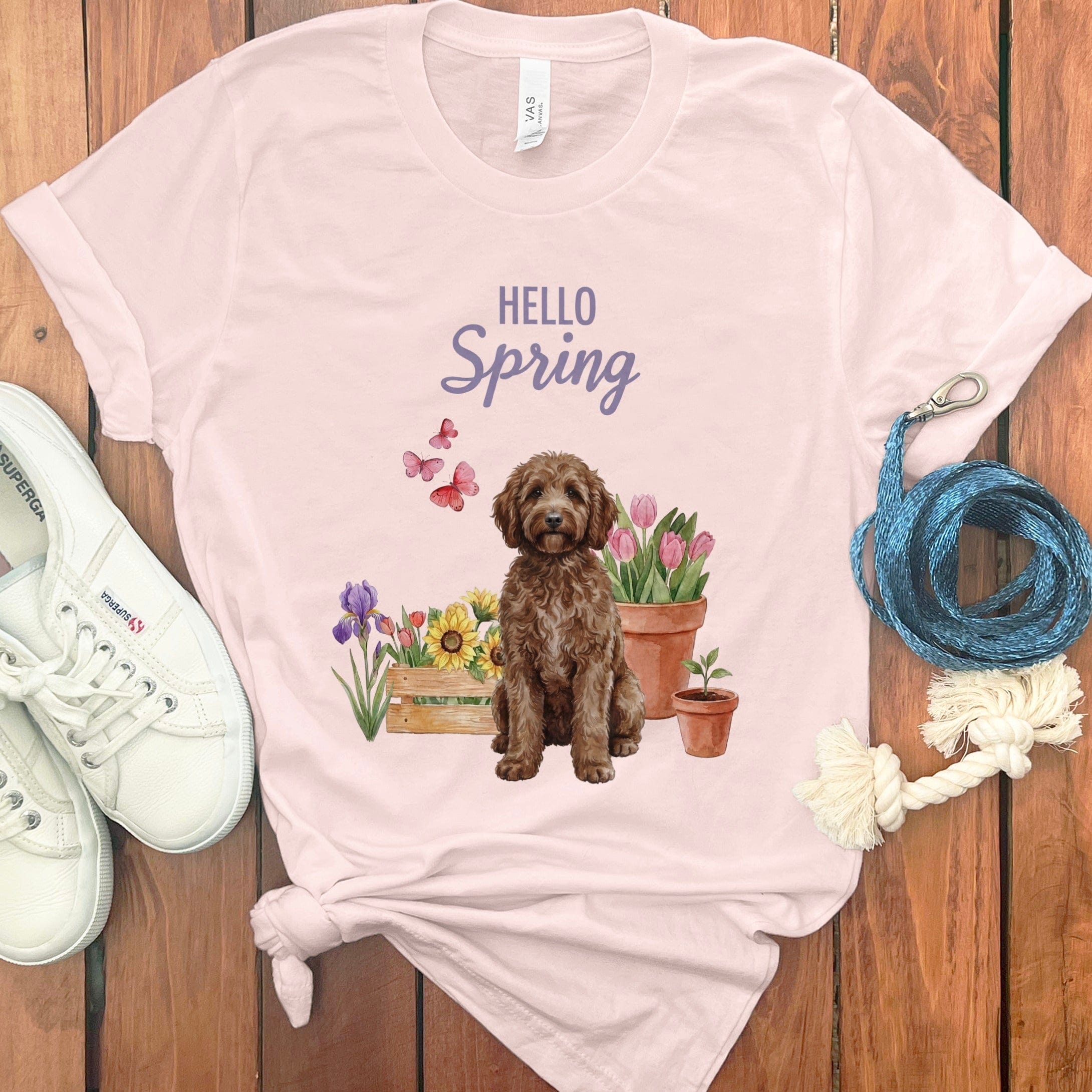 Spring Chocolate Doodle T-Shirt in Soft Pink / S by Puppy Jo