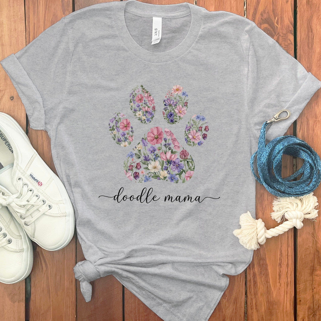 Spring Floral Doodle Mama in Athletic Heather / M by Puppy Jo