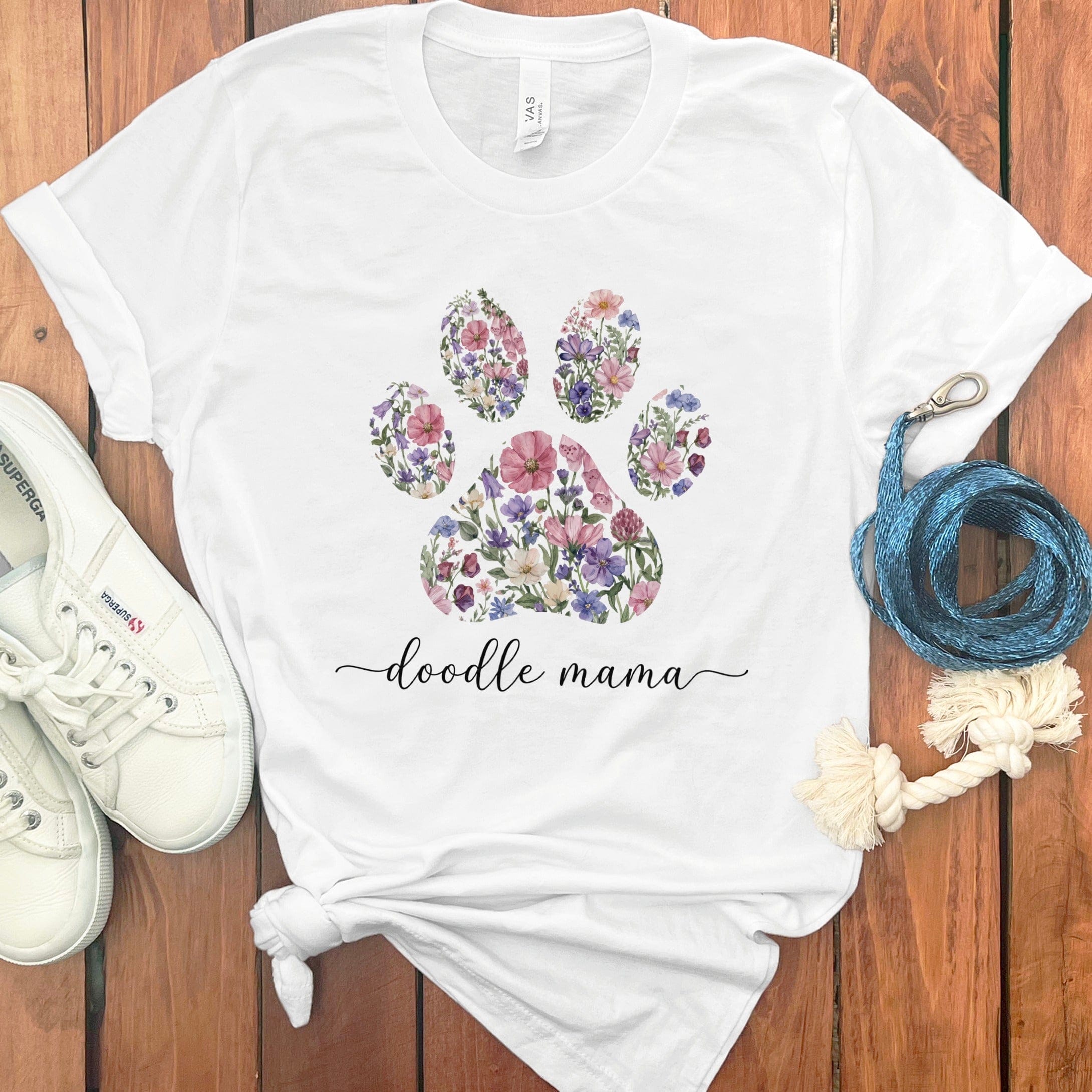 Spring Floral Doodle Mama in White / M by Puppy Jo