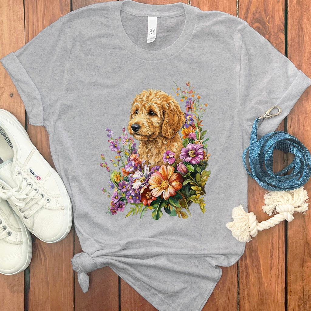 Springtime Goldendoodle T-Shirt in Athletic Heather / M by Puppy Jo
