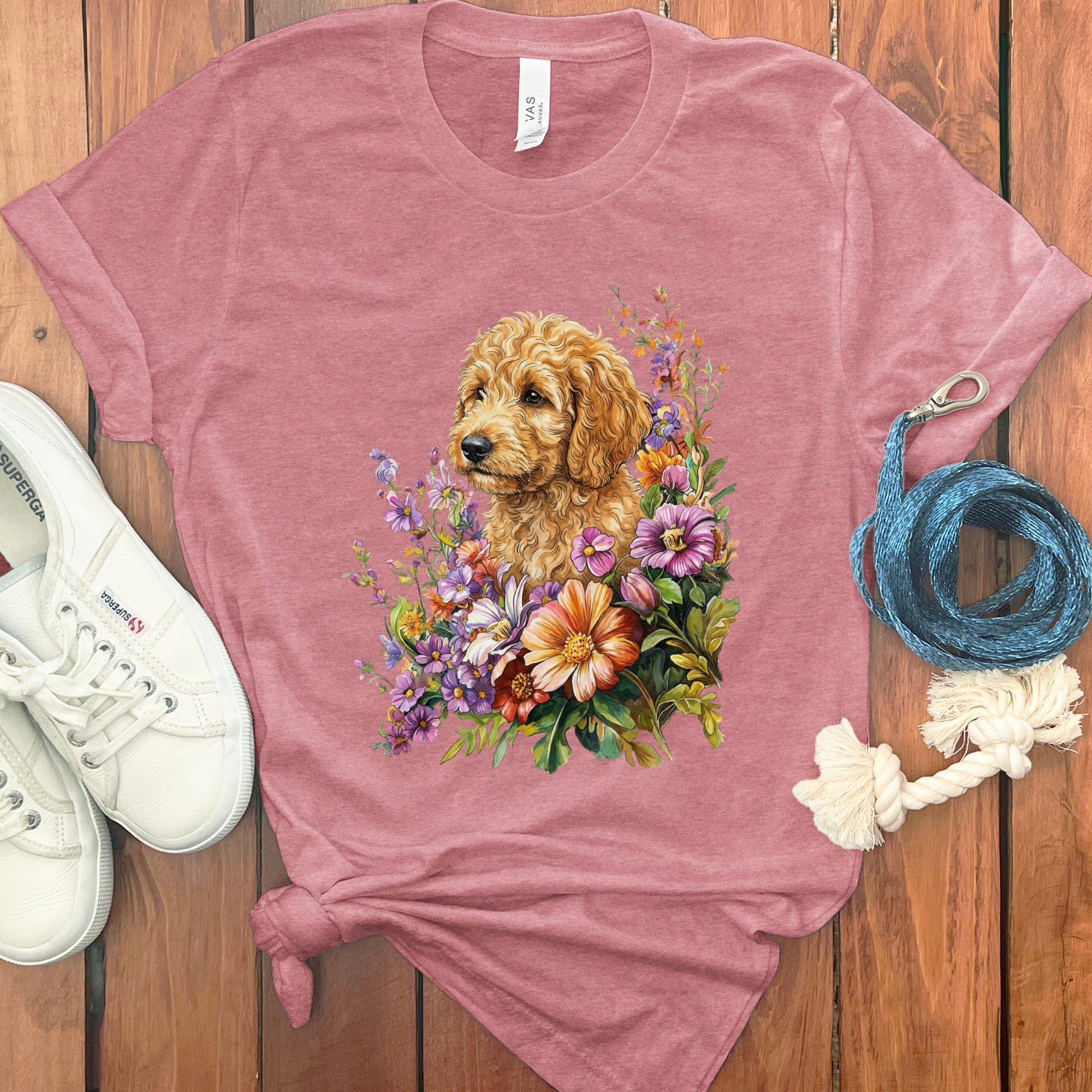 Springtime Goldendoodle T-Shirt in Heather Mauve / M by Puppy Jo